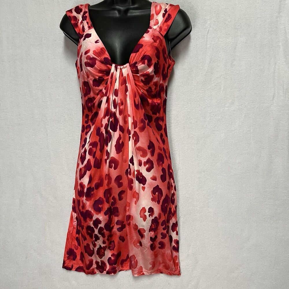Y2K Maggy London Shiny Leopard Mini Dress Ruched Party Clubwear Going Out Sz 6